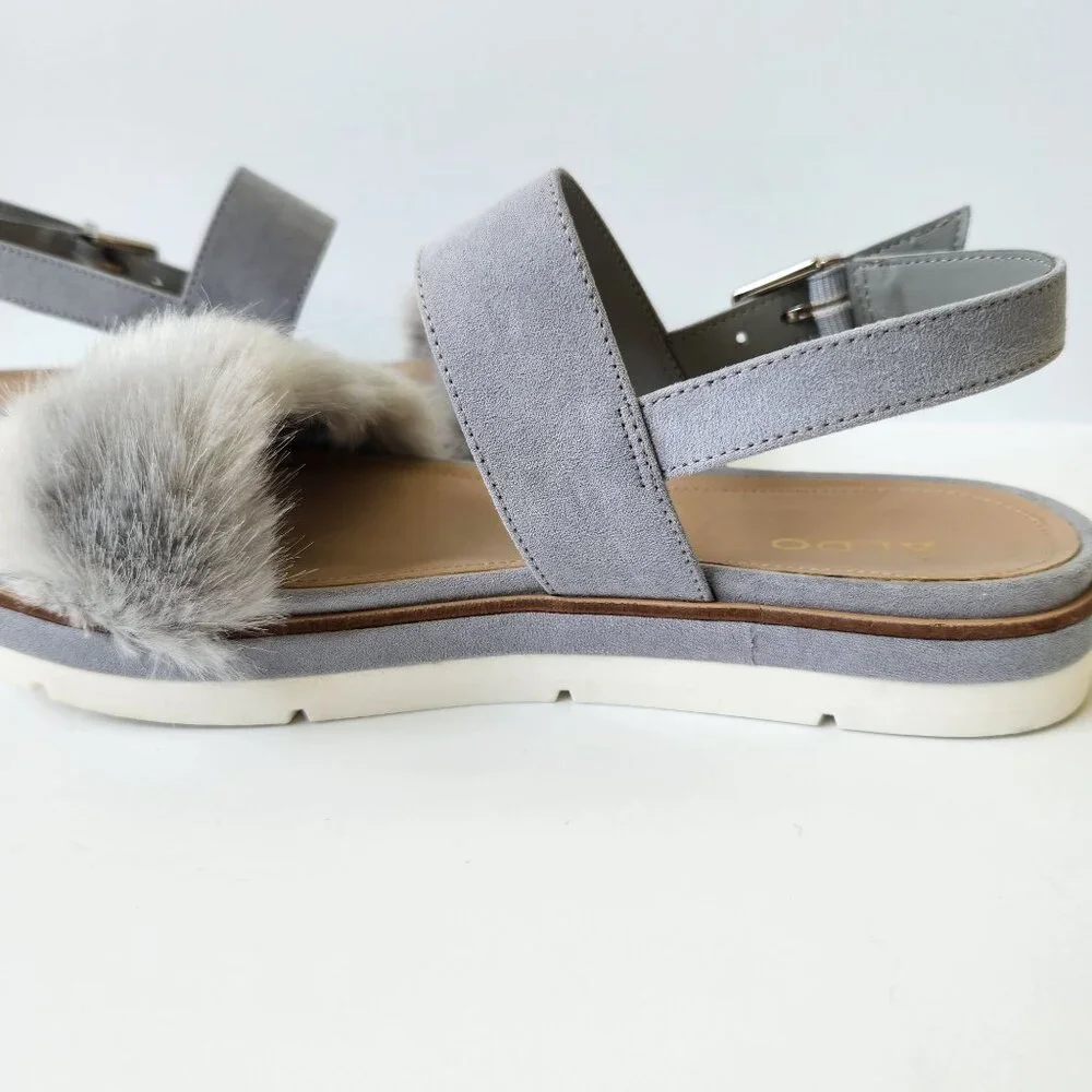 Aldo Gray Faux Fur Platform Sandals Suede Summer Casual Party Glam Pretty Cute - Picture 5 of 10